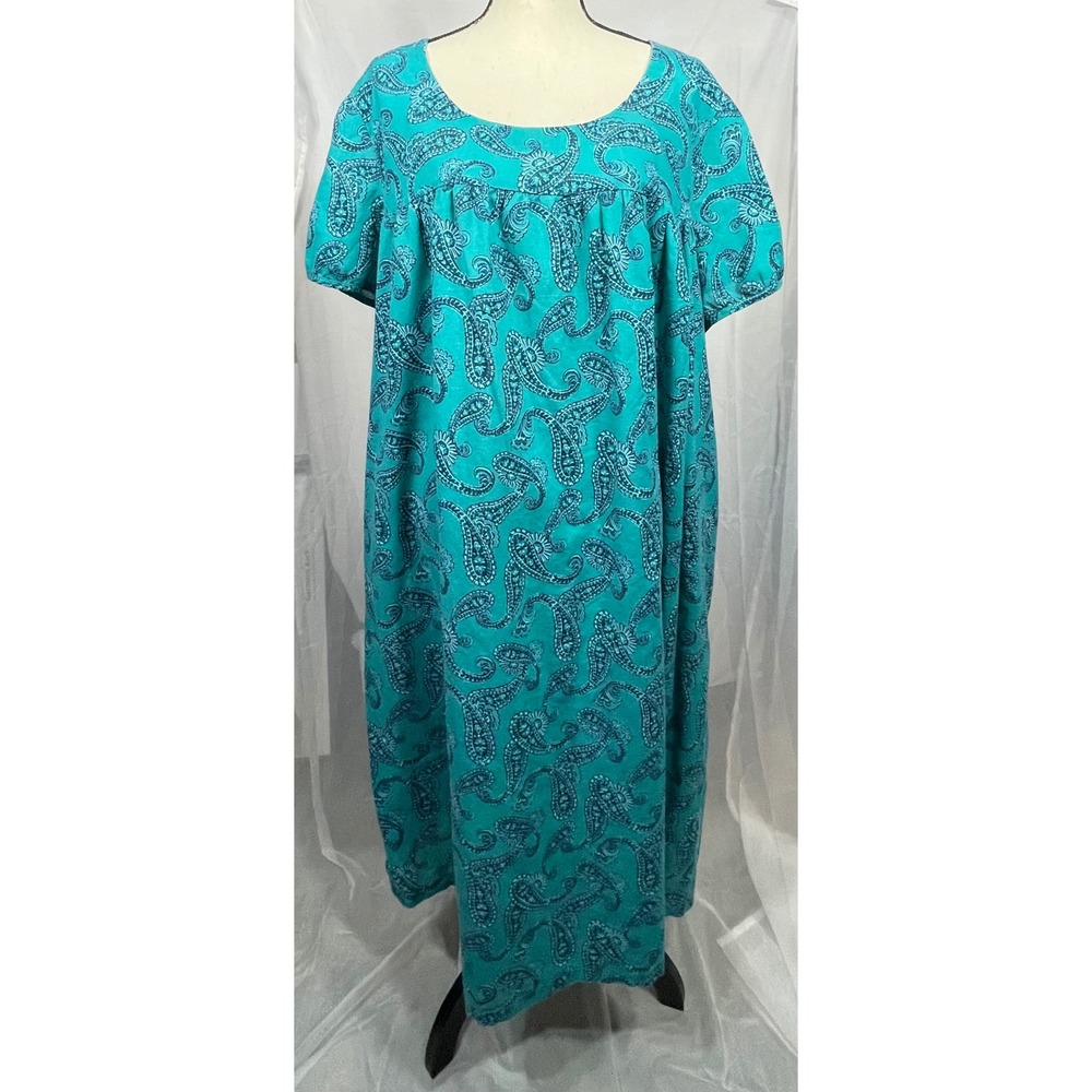 Only Necessities Moomoo Women 1X Teal Paisley Lounger Pocket House Dress 22/24